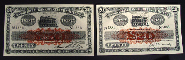 Appraisal: Two Provincial Bank of Ireland Ltd twenty pound notes dated