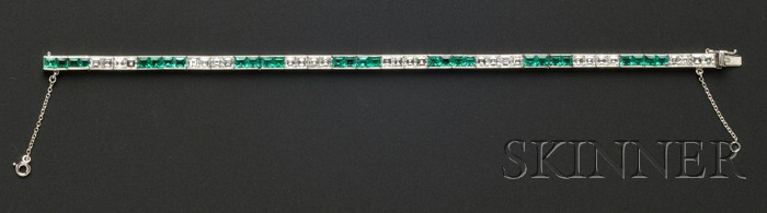 Appraisal: Platinum Emerald and Diamond Line Bracelet Cartier set with step-cut