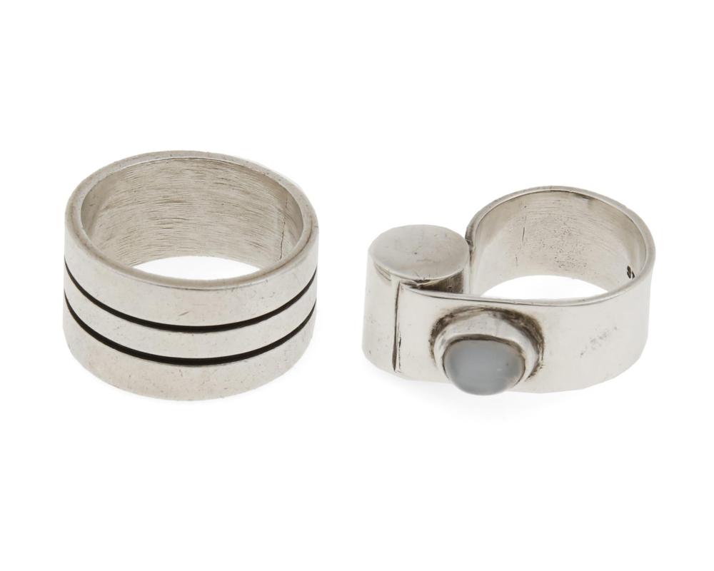 Appraisal: Two Modernist silver rings Second Half th Century Two works