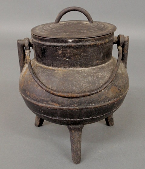 Appraisal: Diminutive cast iron cauldron with cover th c marked h