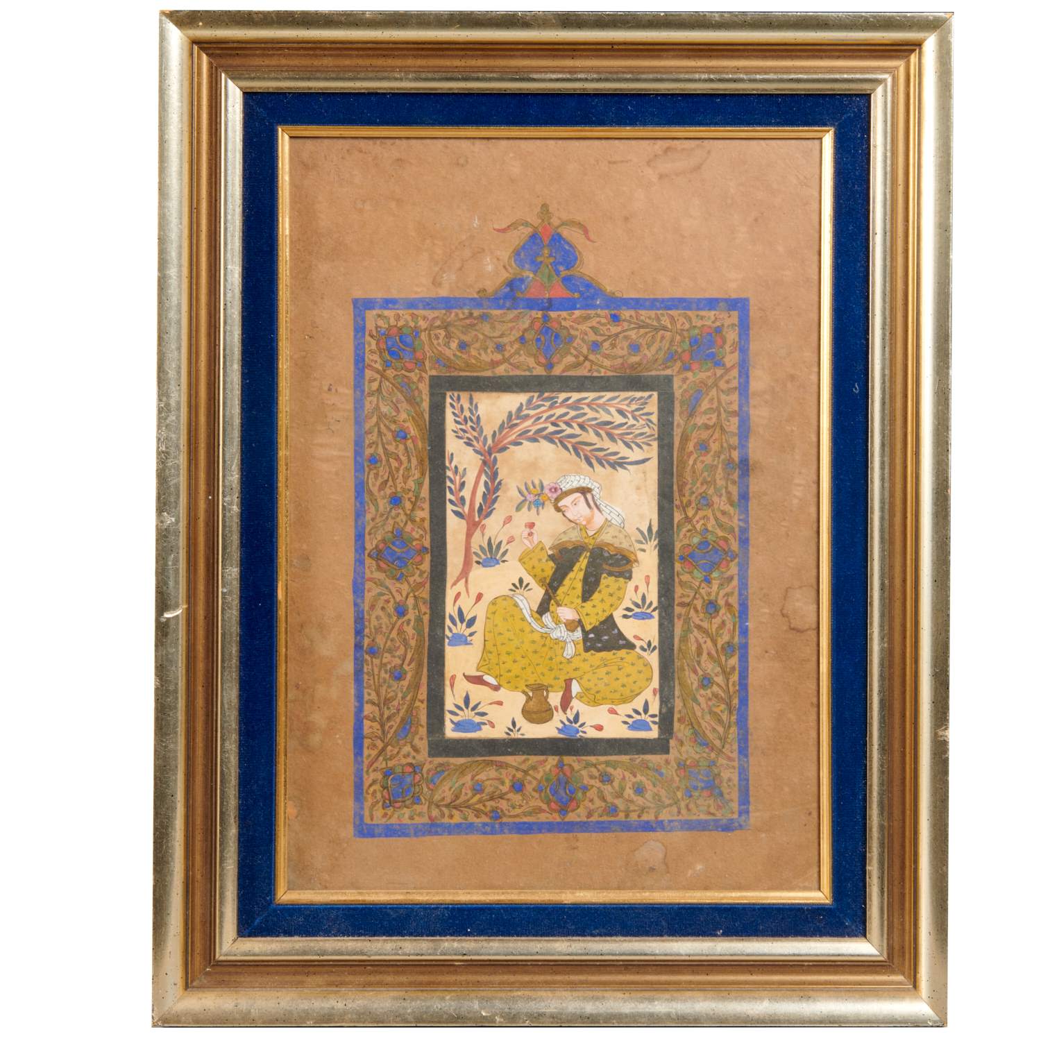 Appraisal: MUGHAL SCHOOL WATERCOLOR AND GOLD LEAF ON PAPER Mughal School