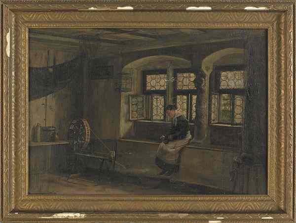 Appraisal: Oil on canvas interior scene late th c of a