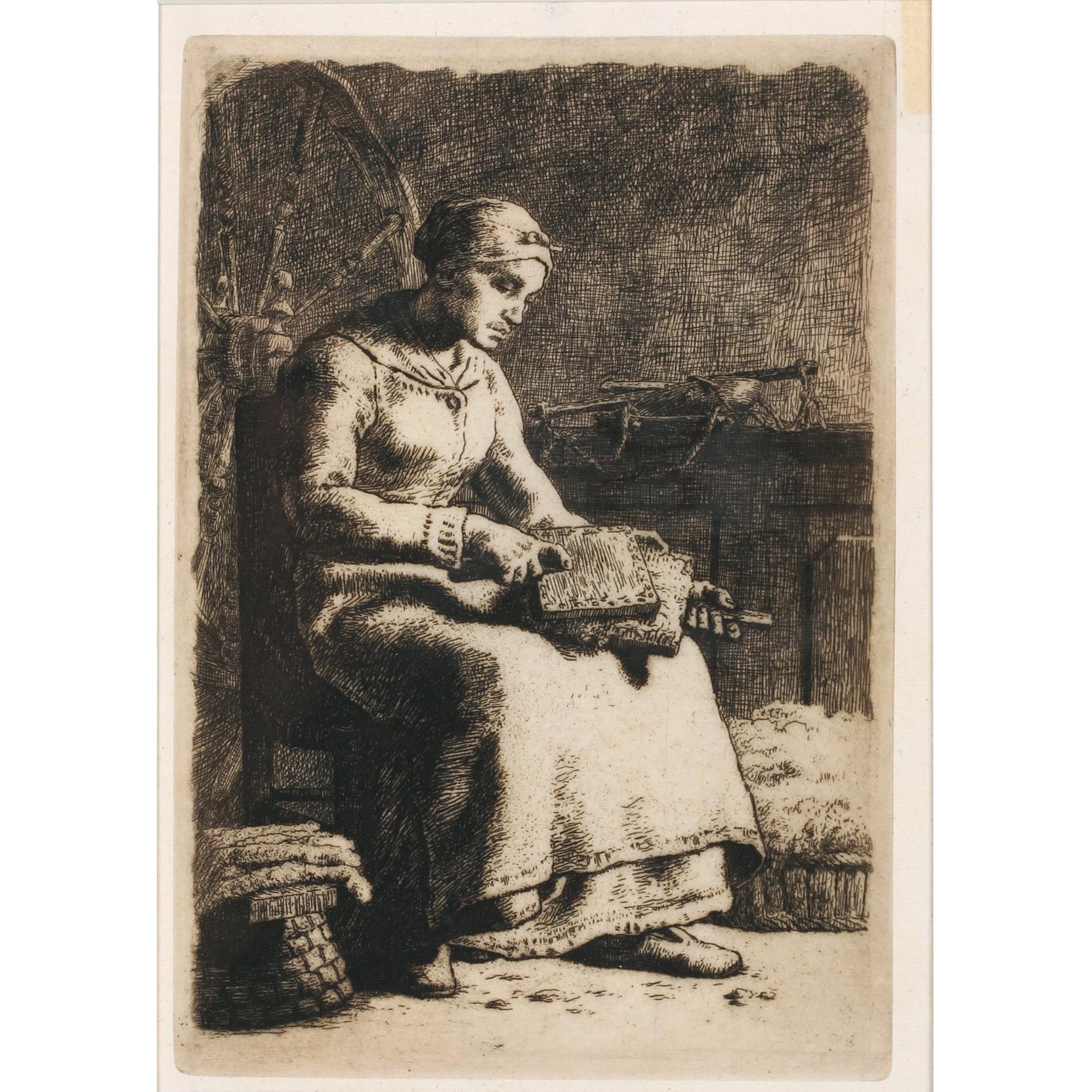 Appraisal: Jean-Fran ois Millet Fr - La Cardeuse Woman Carding Wool