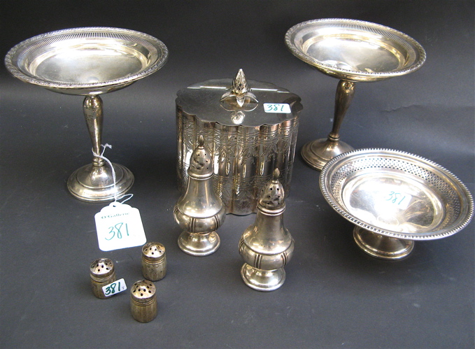 Appraisal: SILVER TABLE ACCESSORIES AND A VICTORIAN TEABOX pieces The Sterling