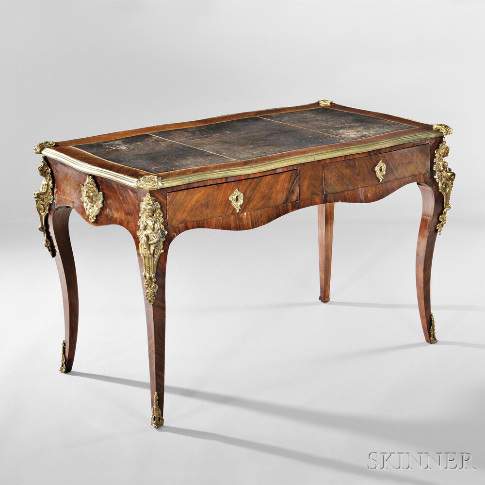 Appraisal: Louis XV-style Kingwood-veneered and Ormolu-mounted Bureau Plat mid- th century