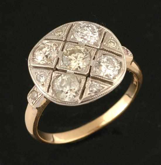 Appraisal: A diamond plaque ring Comprising five principal diamonds in a