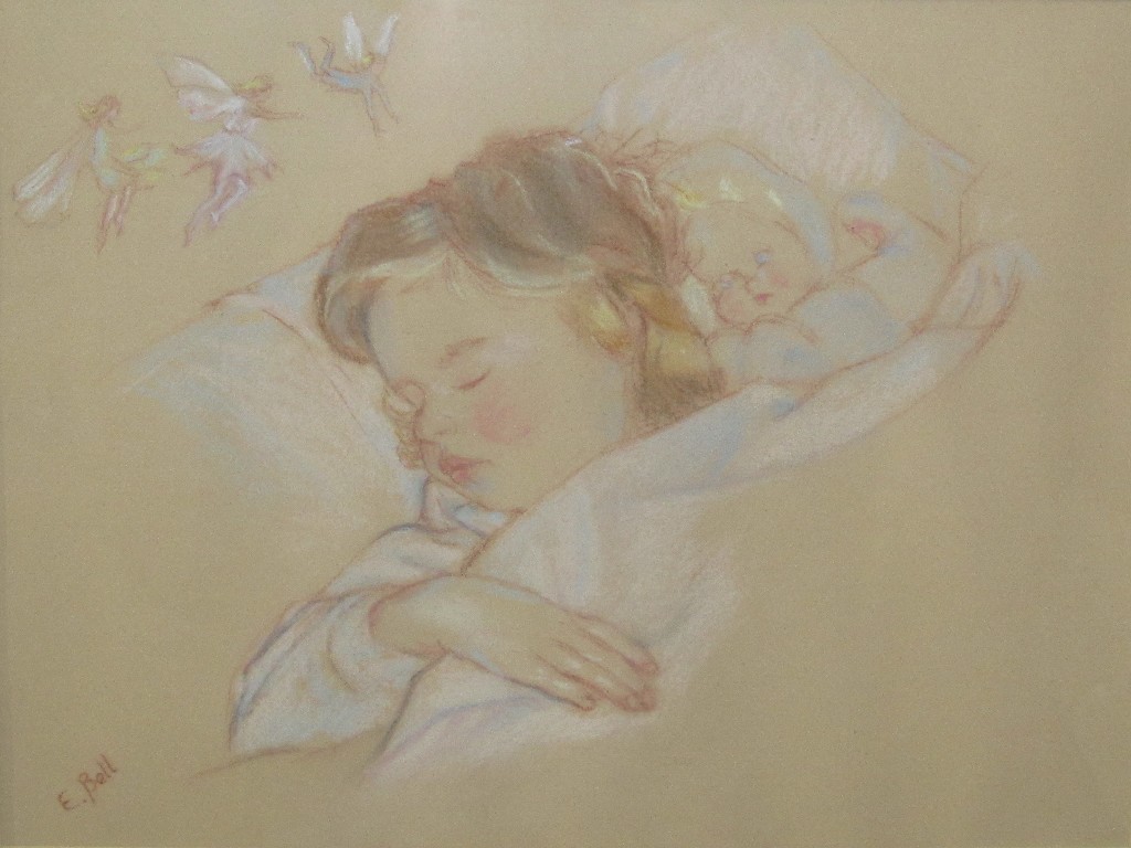 Appraisal: E BELL Chalk drawing 'Sweet Dreams' signed