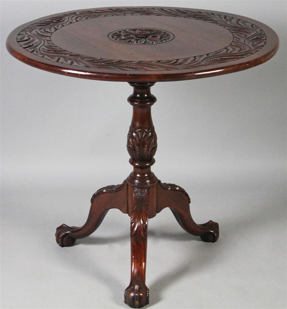 Appraisal: CHIPPENDALE STYLE CIRCULAR MAHOGANY PEDESTAL TABLE the top with recessed