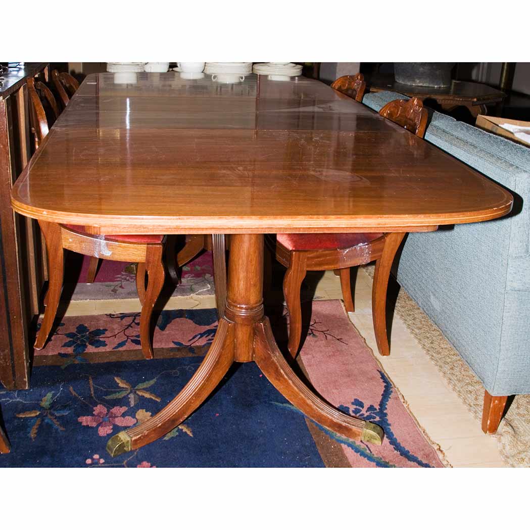 Appraisal: Regency Style Inlaid Mahogany Dining Table With three leaves Height