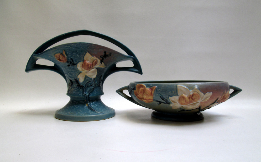 Appraisal: TWO ROSEVILLE ART POTTERY PIECES in the Magnolia pattern having