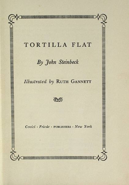 Appraisal: STEINBECK JOHN Tortilla Flat New York Covici Friede Illustrated by