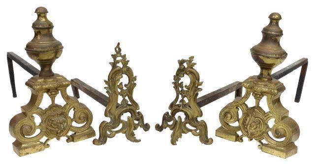 Appraisal: lot of French Louis XV style bronze and brass andirons