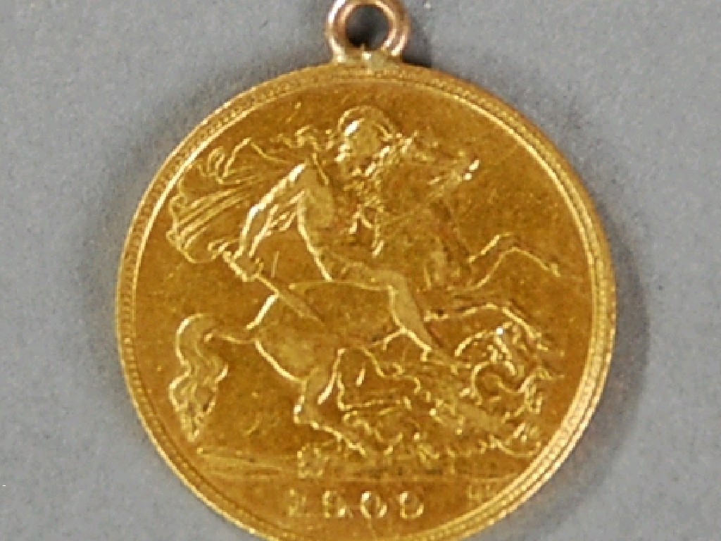 Appraisal: EDWARD VII GOLD HALF SOVEREIGN with soldered loop as pendant