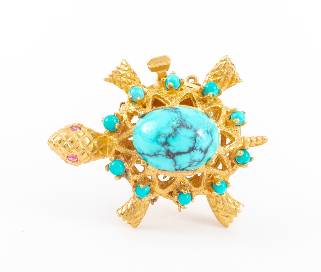 Appraisal: K YELLOW GOLD TURQUOISE PIN CLASP K yellow gold brightly