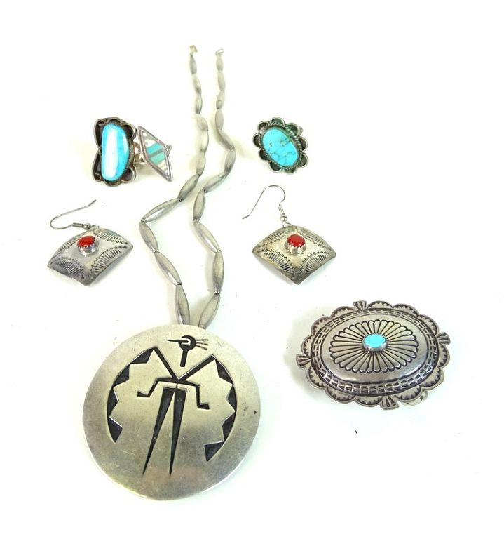 Appraisal: Miscellaneous Lot Navajo Turquoise Sterling Miscellaneous Lot Navajo Turquoise Sterling