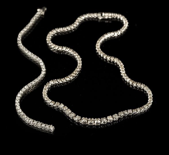 Appraisal: Fourteen-Karat White Gold and Diamond Necklace and Bracelet Set the