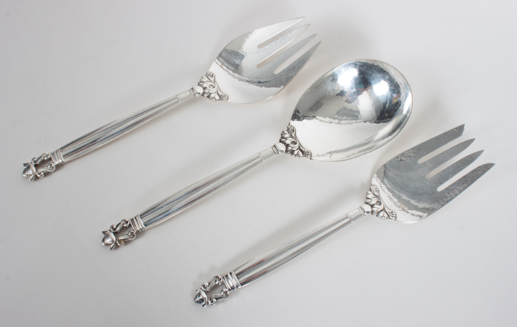 Appraisal: Three Georg Jensen sterling silver serving pieces in the Acorn