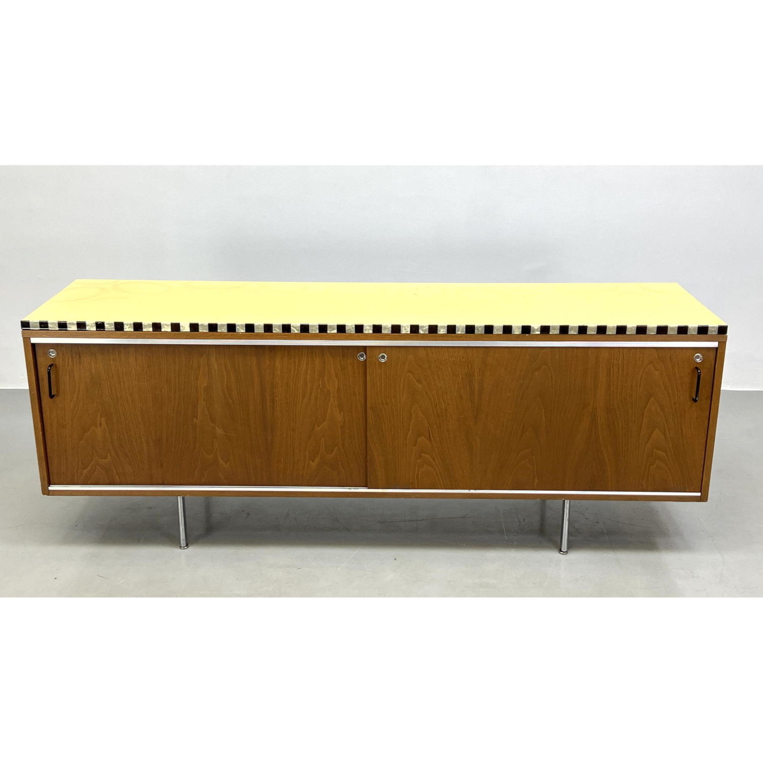 Appraisal: Knoll style Credenza Cabinet with Custom Lacquered Top Cream Lacquer