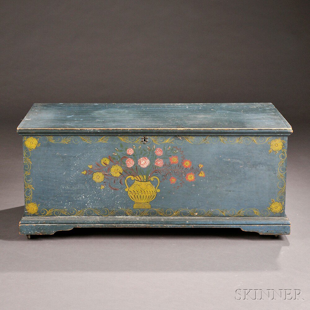 Appraisal: Blue Paint-decorated Six-board Chest probably Schoharie or Albany County New