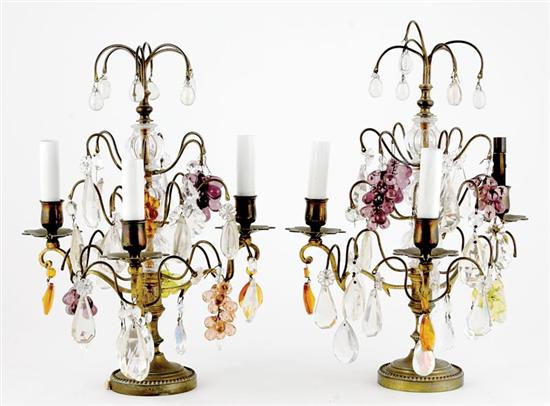 Appraisal: Pair French three-light girandoles circa metal shaft encased in glass