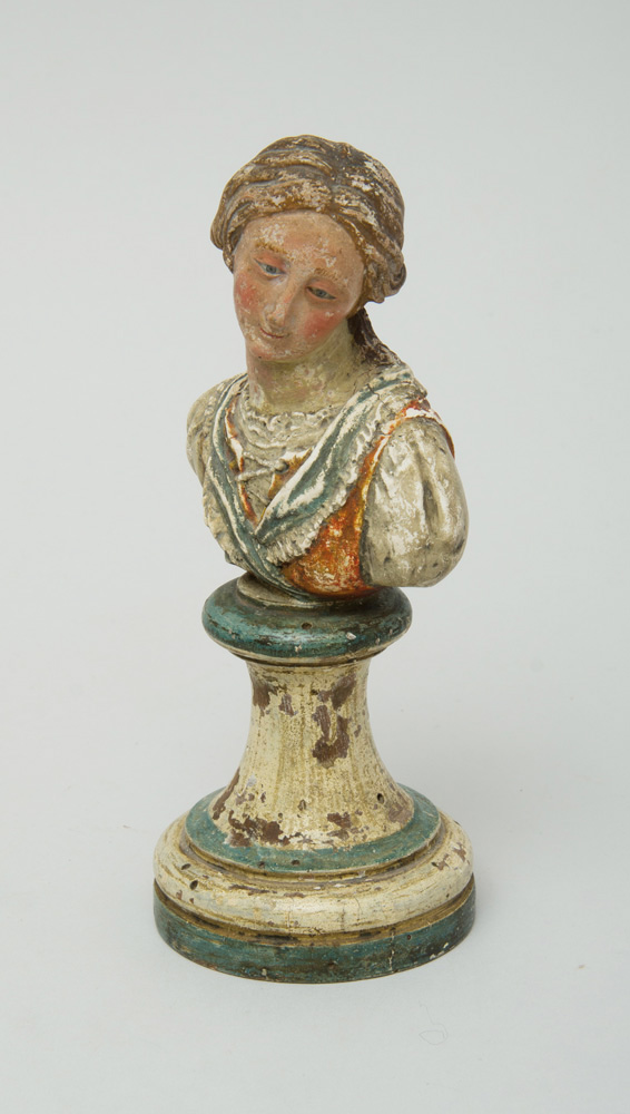 Appraisal: NEAPOLITAN CARVED AND PAINTED WOOD BUST OF A GIRL The