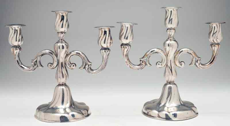 Appraisal: Pair of Silver CandelabraGerman silver content attractive three light form