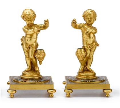 Appraisal: Pair of French champleve and gilt bronze figures Each with