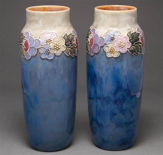 Appraisal: Pair of Royal Doulton art pottery vases molded floral relief