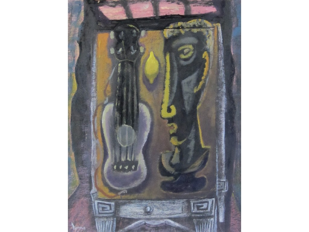 Appraisal: JOHN BYRNE b GUITAR AND LEMON Mixed media signed x