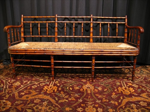 Appraisal: BANKS COLDSTONE SARREID BAMBOO SETTEE New Faux bamboo settee with