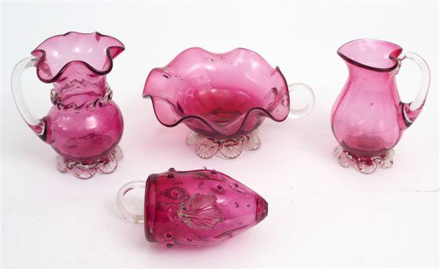 Appraisal: FOUR PIECES OF th CENTURY CRANBERRY GLASS including two jugs