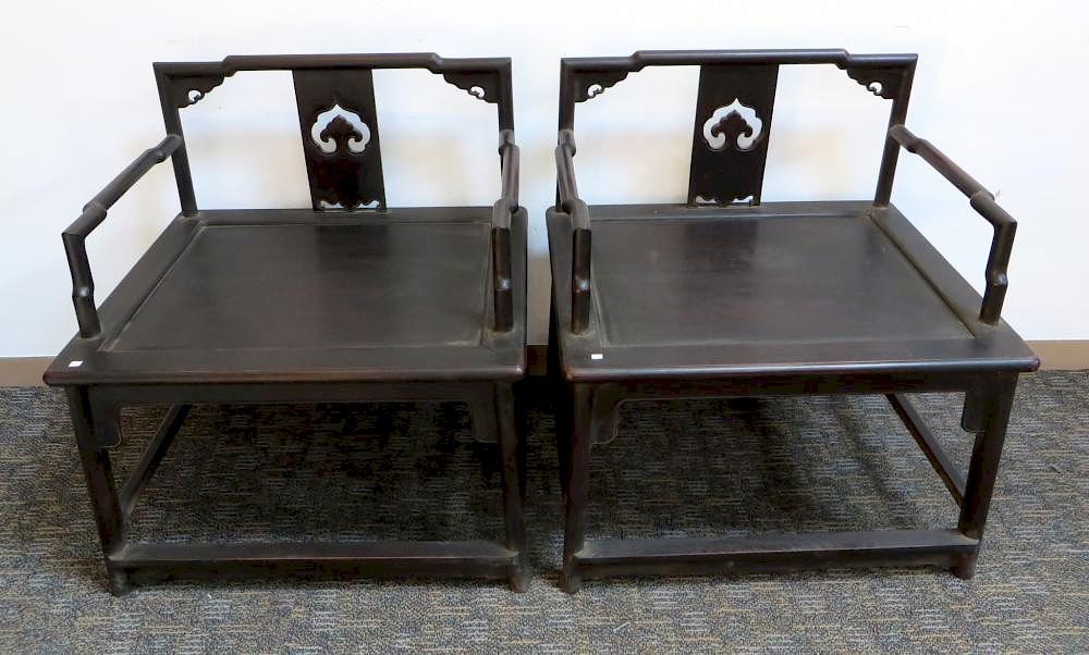 Appraisal: Pair Zitan Chairs Pair Zitan Chairs Description In rectilinear style