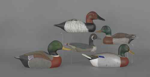 Appraisal: Five contemporary duck decoys to include a miniature goose signed