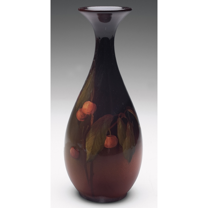 Appraisal: Rookwood vase Standard glaze with cherries painted by Lenore Asbury