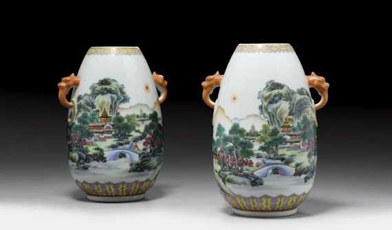 Appraisal: PAIR OF OVOID VASES China Republic H cm With fine