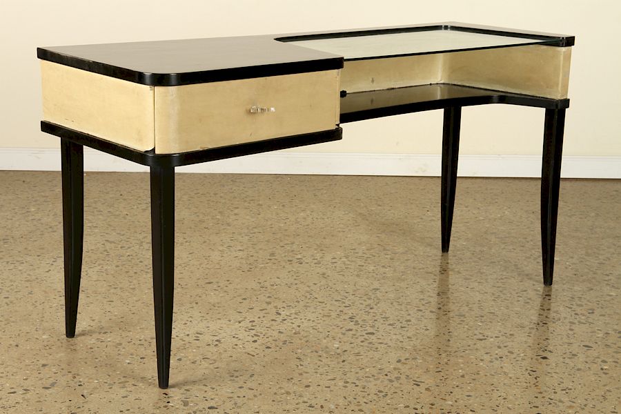 Appraisal: EBONIZED MID CENTURY MODERN CONSOLE GLASS TOP A sleek ebonized