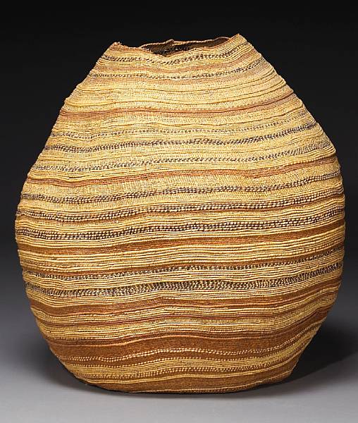 Appraisal: A large Northwest California polychrome storage basket In beehive form