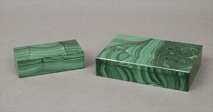 Appraisal: Two Malachite-Veneered Covered Boxes to x to in