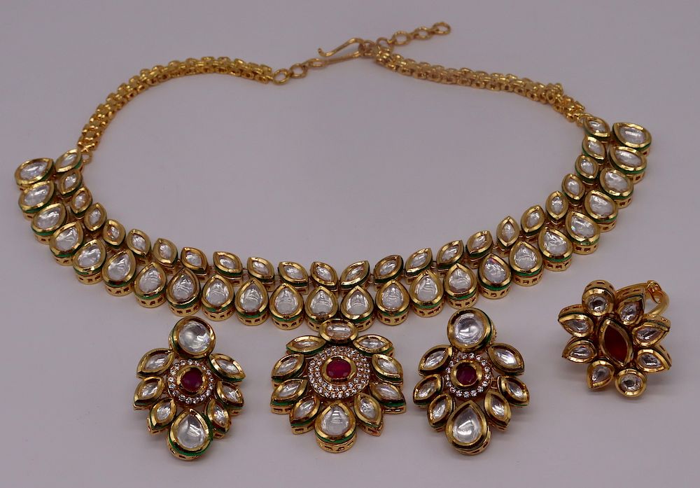 Appraisal: JEWELRY Pc Kundan Style Jewelry Suite Indian Kundan style piece