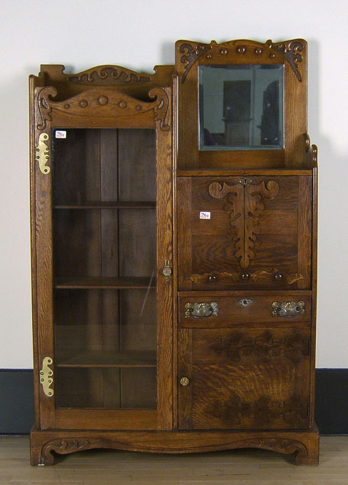 Appraisal: Victorian oak side by side cabinet h w