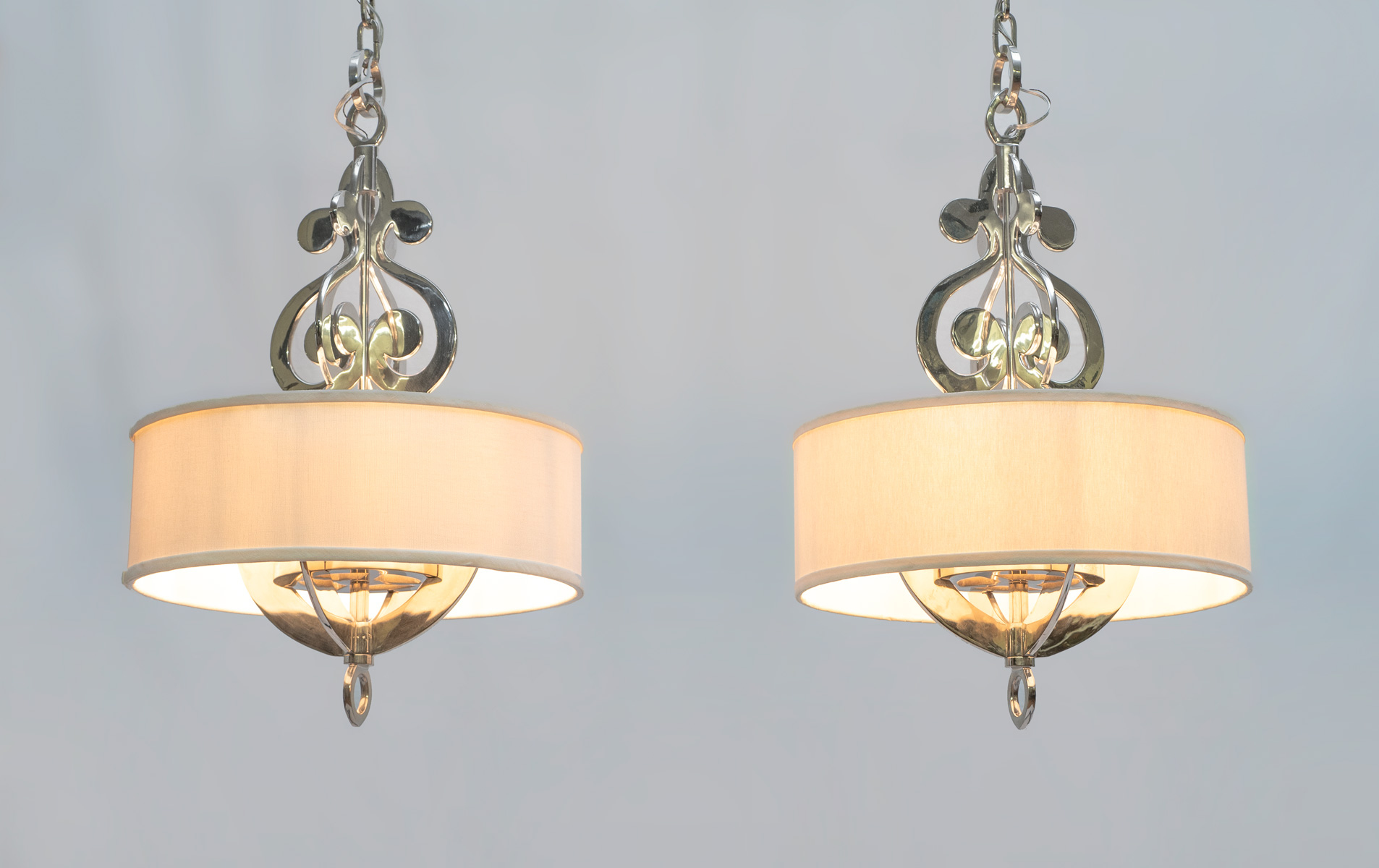 Appraisal: NICKEL BRASS PENDANT MODERN DRUM LIGHTS cast brass light pendant