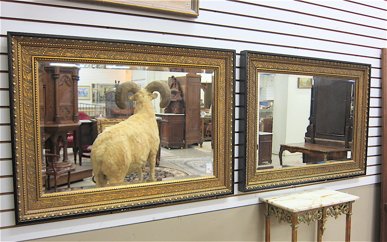 Appraisal: PAIR OF MATCHING RECTANGULAR WALL MIRRORS with beveled glass and