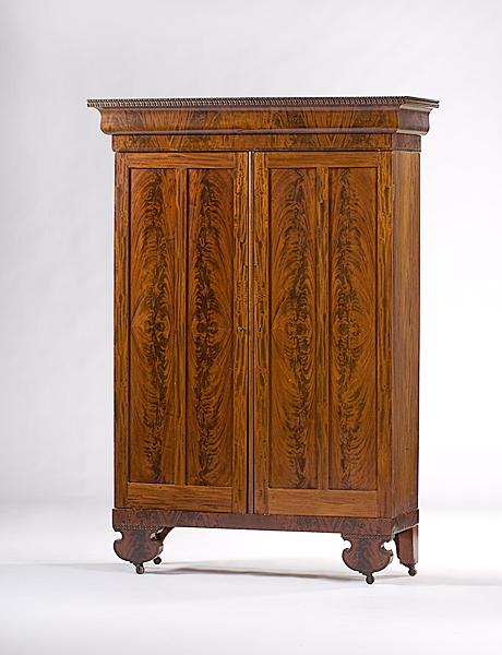 Appraisal: MAHOGANY CLASSICAL WARDROBE American ca - a Classical mahogany two-door