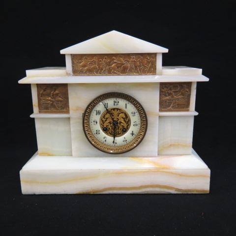 Appraisal: French Mantle Clock fancy frieze in onyx tall not working