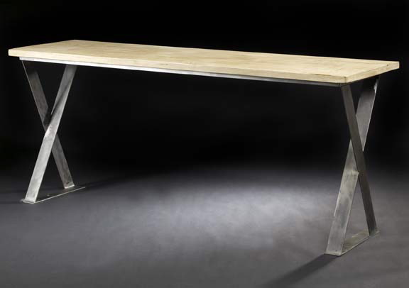 Appraisal: Contemporary Pickled Wood and Steel Sofa Table h - w