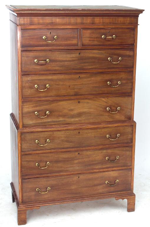 Appraisal: GEORGE III MAHOGANY CHEST ON CHEST c the upper section