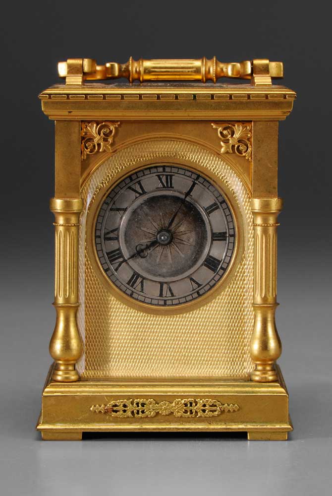 Appraisal: Gilt Bronze Carriage Clock probably British early th century architectural