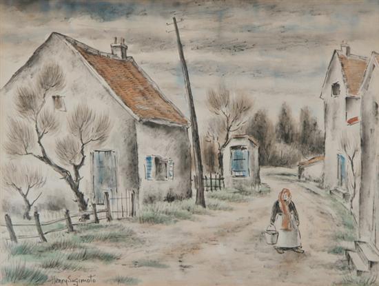 Appraisal: HENRY SUGIMOTO Japanese-American - FRENCH FARM IN WINTER signed lower