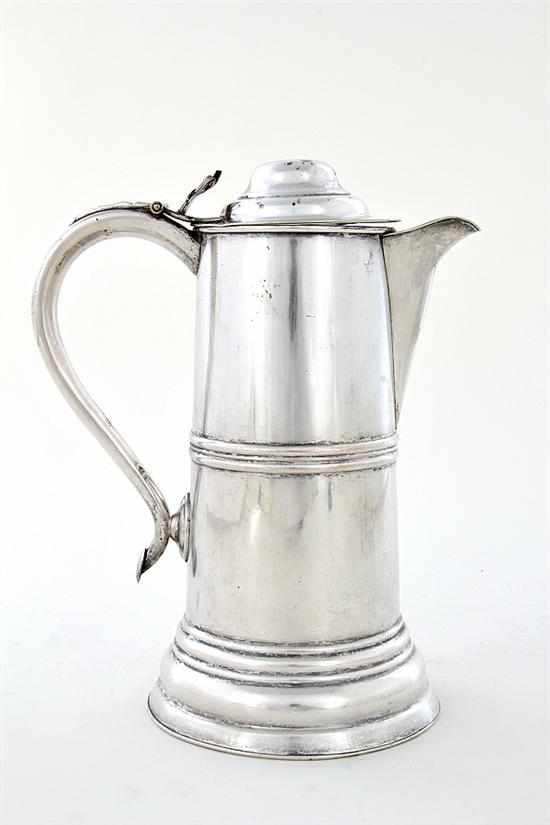 Appraisal: Continental silverplate flagon-form pitcher th century tapered cylindrical body with