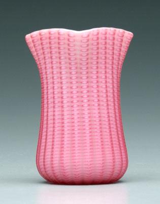 Appraisal: Cranberry mother-of-pearl zipper vase circular base with squared top -